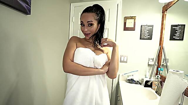 Busty stepmom Crystal Rush teaches her stepson how to fuck in the shower