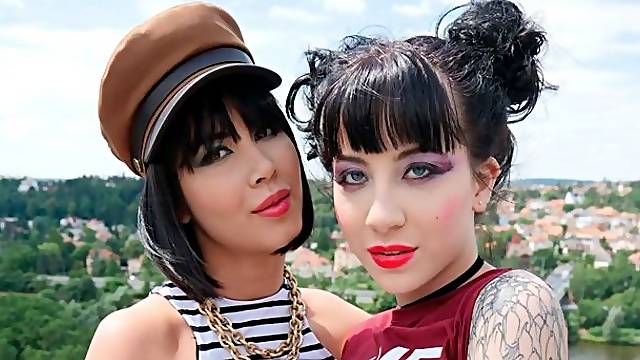 Two white angels Charlotte Sartre and Lady Dee fuck with two big black dicks