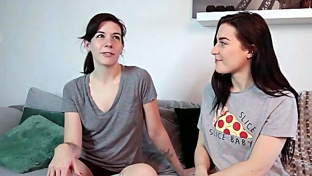 Two German dark-haired ladies enjoy slurping each