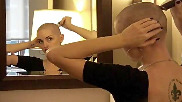 Sexy model shaves her own head bald