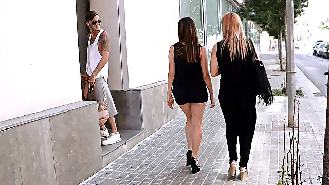 Jimena Lago leads Chris into a recessed doorway and does a public blowjob