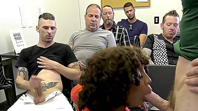 Misty Stone gives head to 10 guys until they cum