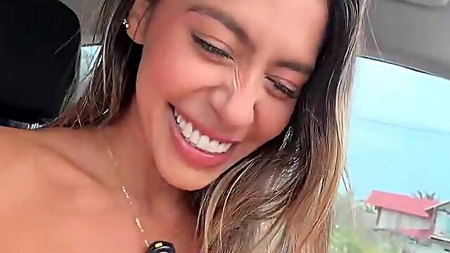 Hot Latina Teases and Toys Her Wet Pussy in Car