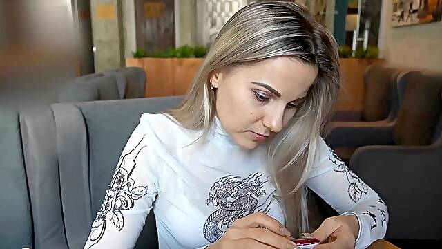 Letty Blacks Blonde Cock Begs For A Remote Vibrator In A Cappuccino Bar