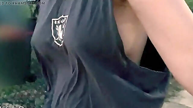 WIFEY flashes her tits in street exhibition dare