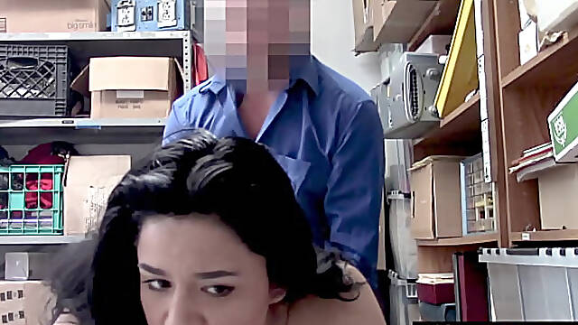 Mall cop caught in the act, gives teen a hardcore blowjob