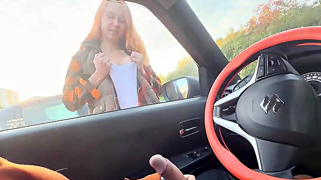 Stranger girl catches me jerking off in public & helps with a blowjob