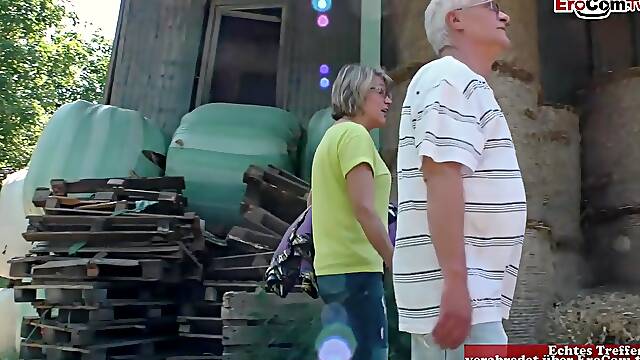 Old German Couple Has Kinky Outdoor Sex On A Farm With Mature Blonde
