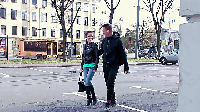 Raven-haired Russian cutie Leksy Fox teases in her jeans and bra