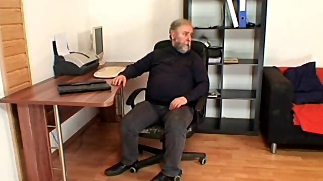 An older, fat guy spanks then fucks his sexy younger girlfriend