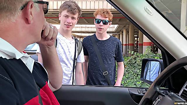 Gay studs enjoy being tied up and fucked by two male perverts