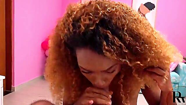 Youthful ebony cutie being banged by her cousins large white ramrod
