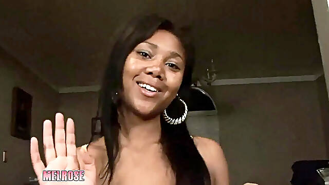 Youthful ebony cutie enjoys large vibrator