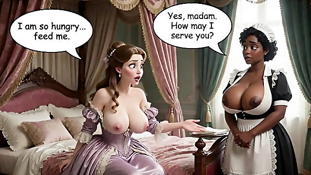 Elegant Lady Receives Warm Nourishment from Her Maid in Delicate Lap and Vehement All-Fours Moments (AI generated)