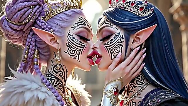 Pretty Elves Princess Giving a kiss, Ai Animation
