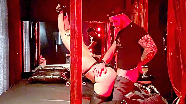 Obedient tramp tied and screwed