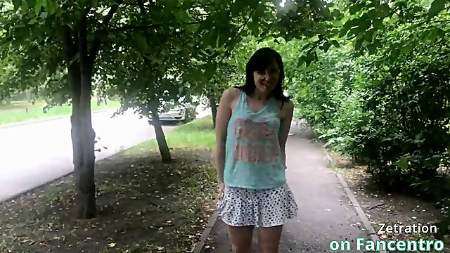 Gorgeous brunette naughty in your park without panties!