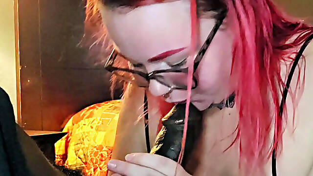 Redhead Aubrey Bigbabe304 Slobbers on a Big Fat Black Cock