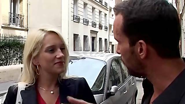 Hot blonde french babe picked up from street for her first anal video tape