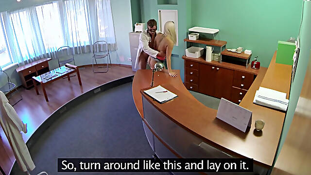 Fake Hospital - Sexy Blonde Sucks a Doctor Cock Before Getting Probed on Office Desk